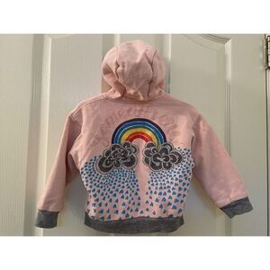 Little Wings by Paper Wings Girls Pink Rainbow Deer Reversible Hoodie Size 3 yrs
